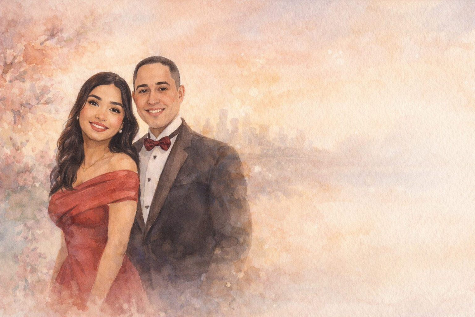 Ilustración en acuarela de Amalie y Raymond